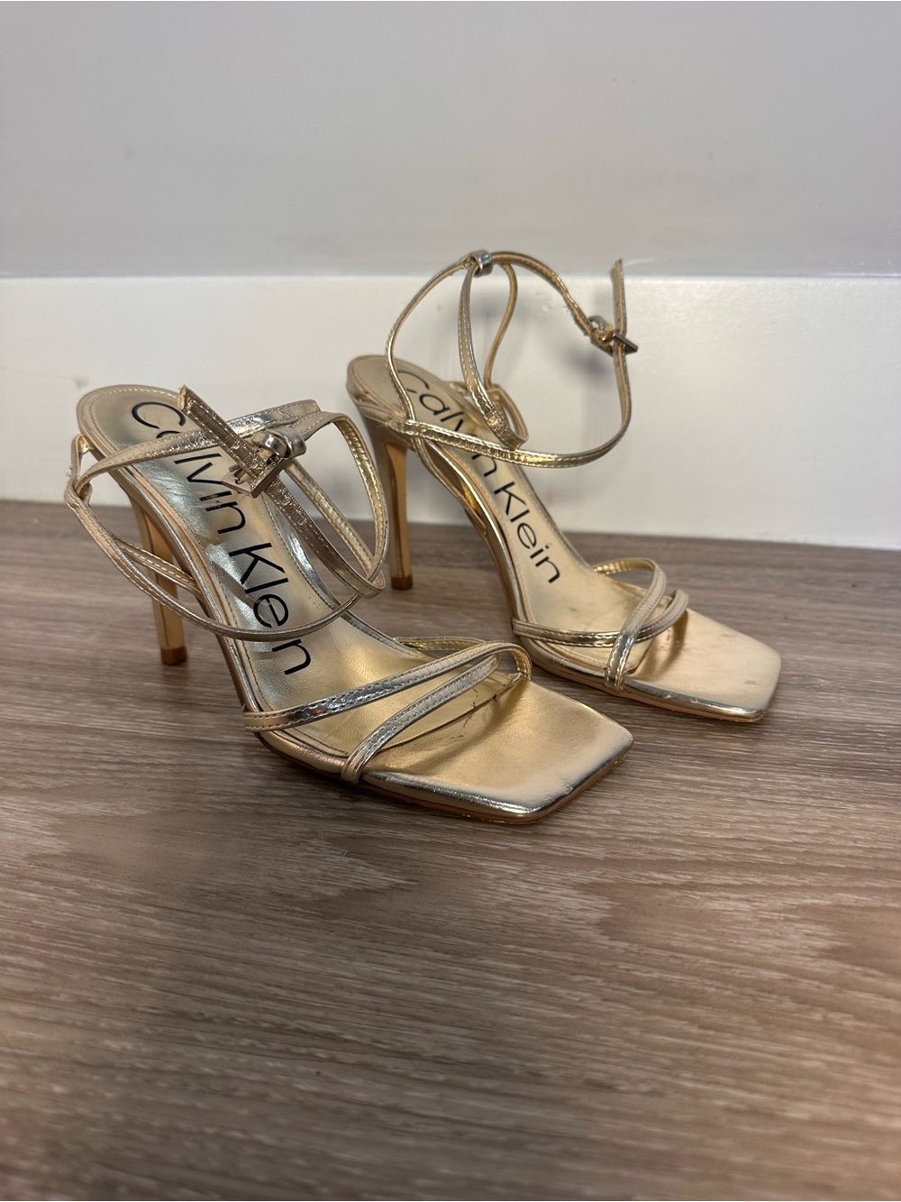 Calvin Klein Metallic Gold Strappy High Heel Sandals